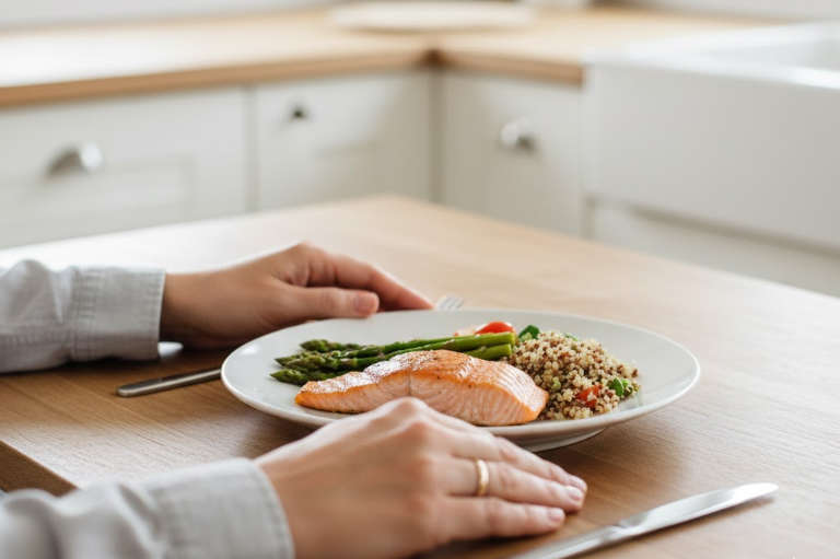A satisfying portion, knife and fork neatly placed