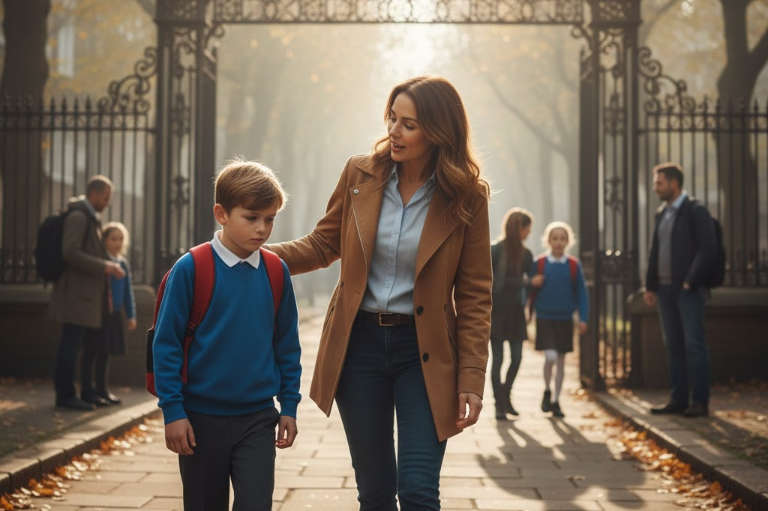 Mother and child on the school run