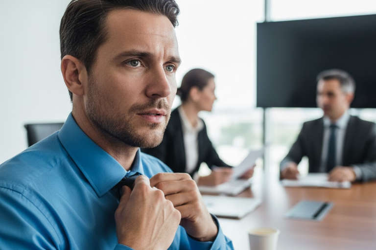 Man sweating in a meeting