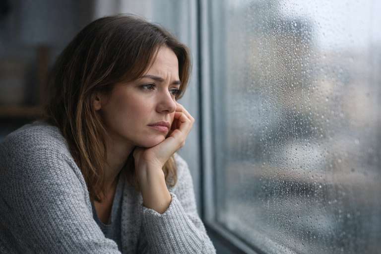 Overthinking woman looking oyt of the window