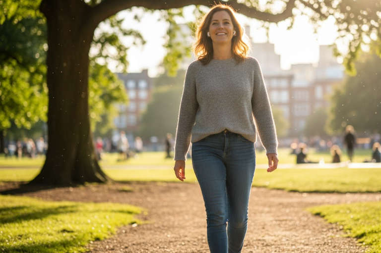 Woman feeling calmer after hypnotherapy tools for perimenopause