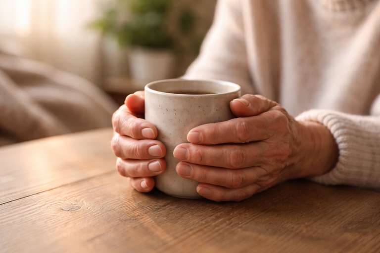 Rheumatoid Arthritis Flare Anxiety, hands round a mug
