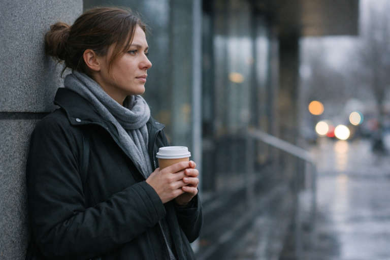 Smoke break on her own isolated