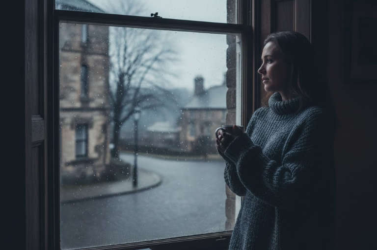Woman looking out the window